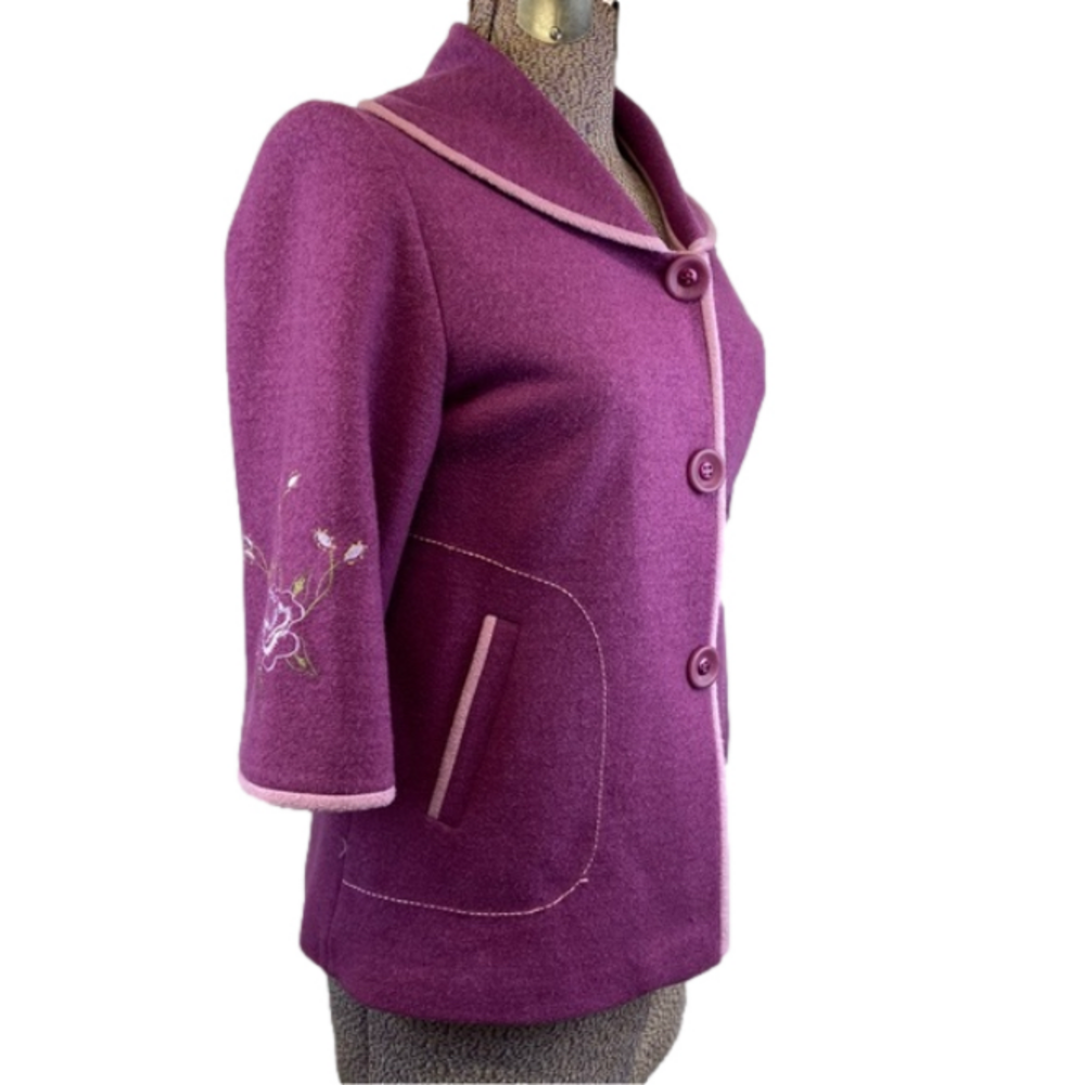 Wool Blend Cropped Jacket Embroidered Purple Fairy Whimsy Cottagecore Large Cute - Picture 2 of 15